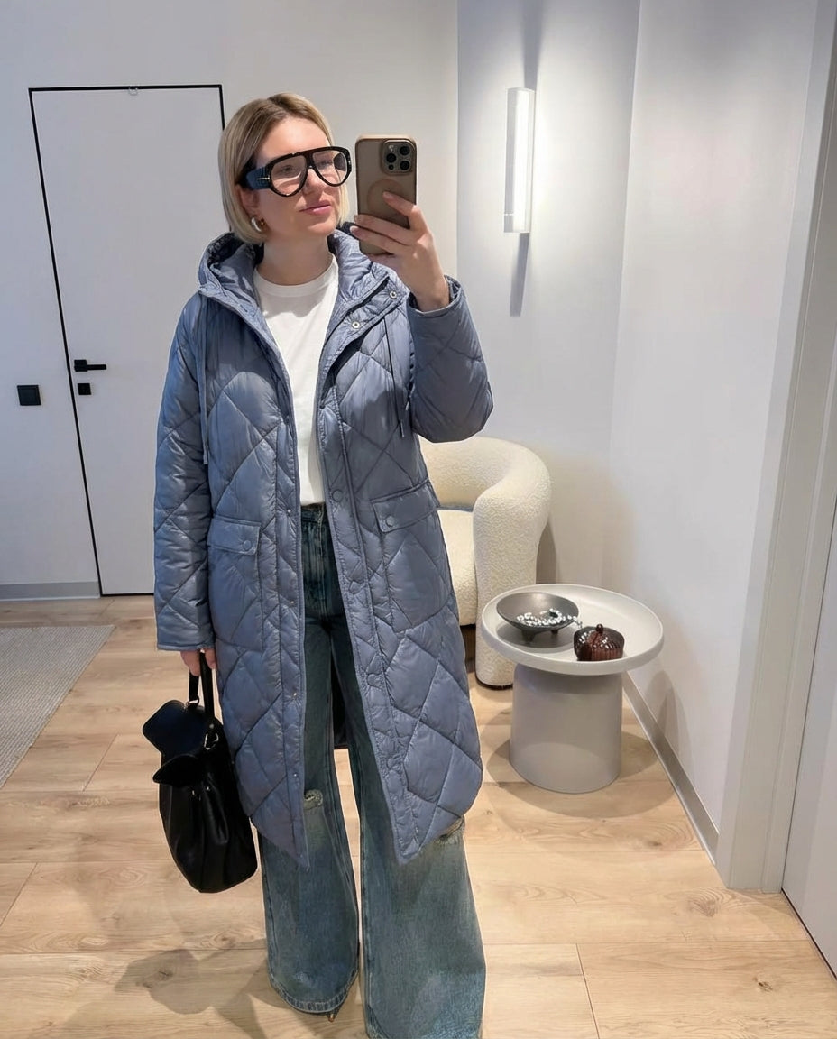 Rhea | Quilted Puffer Coat Gray Hooded Long Sleeve