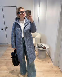 Rhea | Quilted Puffer Coat Gray Hooded Long Sleeve
