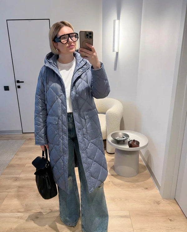 Rhea | Quilted Puffer Coat Gray Hooded Long Sleeve