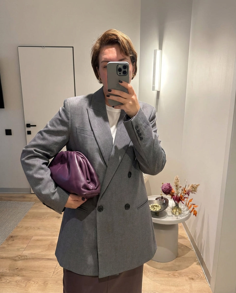 Vera | Double Breasted Womens Blazer Gray Tailored