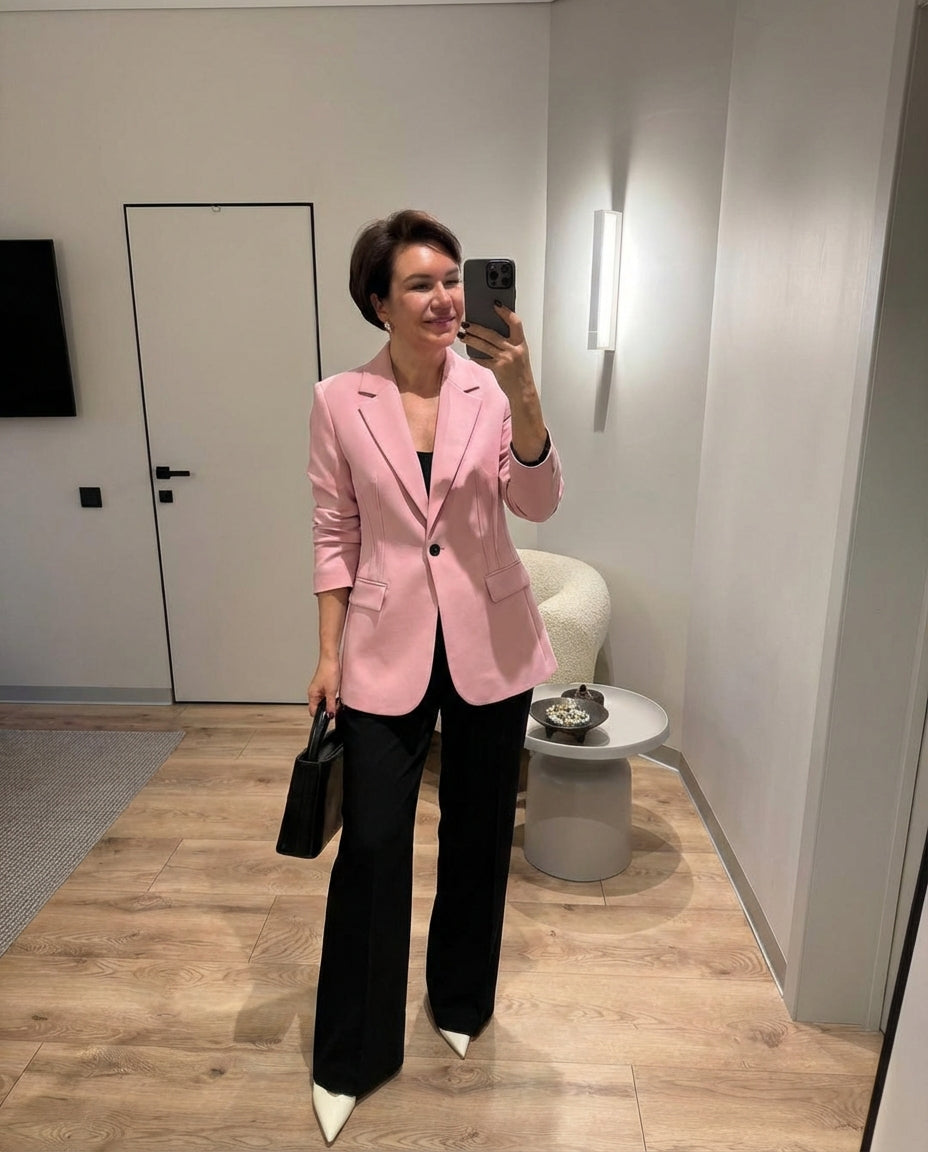 Liv | Tailored Single Button Blazer Pink Long Sleeve