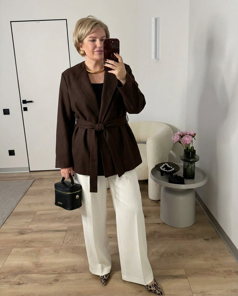 Rue | Casual Belted Blazer Brown Relaxed Fit