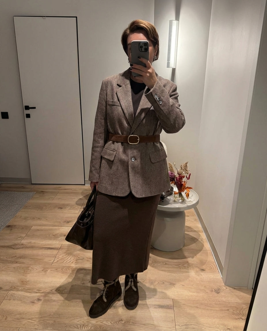 Margot | Belted Tailored Womens Blazer Brown Long Sleeve