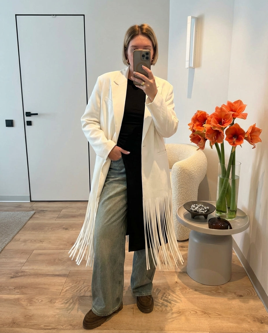 Vera | Oversized Pleated Blazer Cream Long Tailored