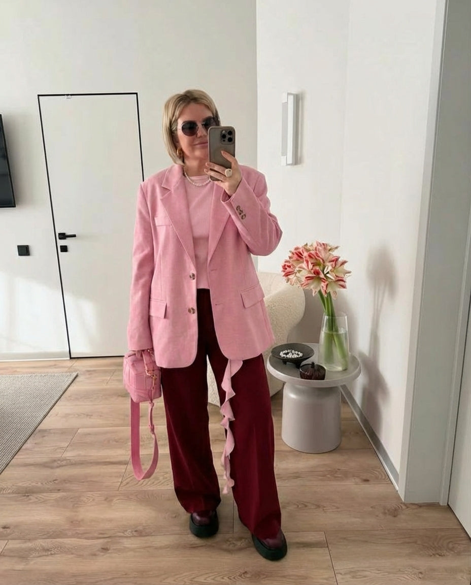 Thea | Oversized Pink Blazer Tailored Button Front