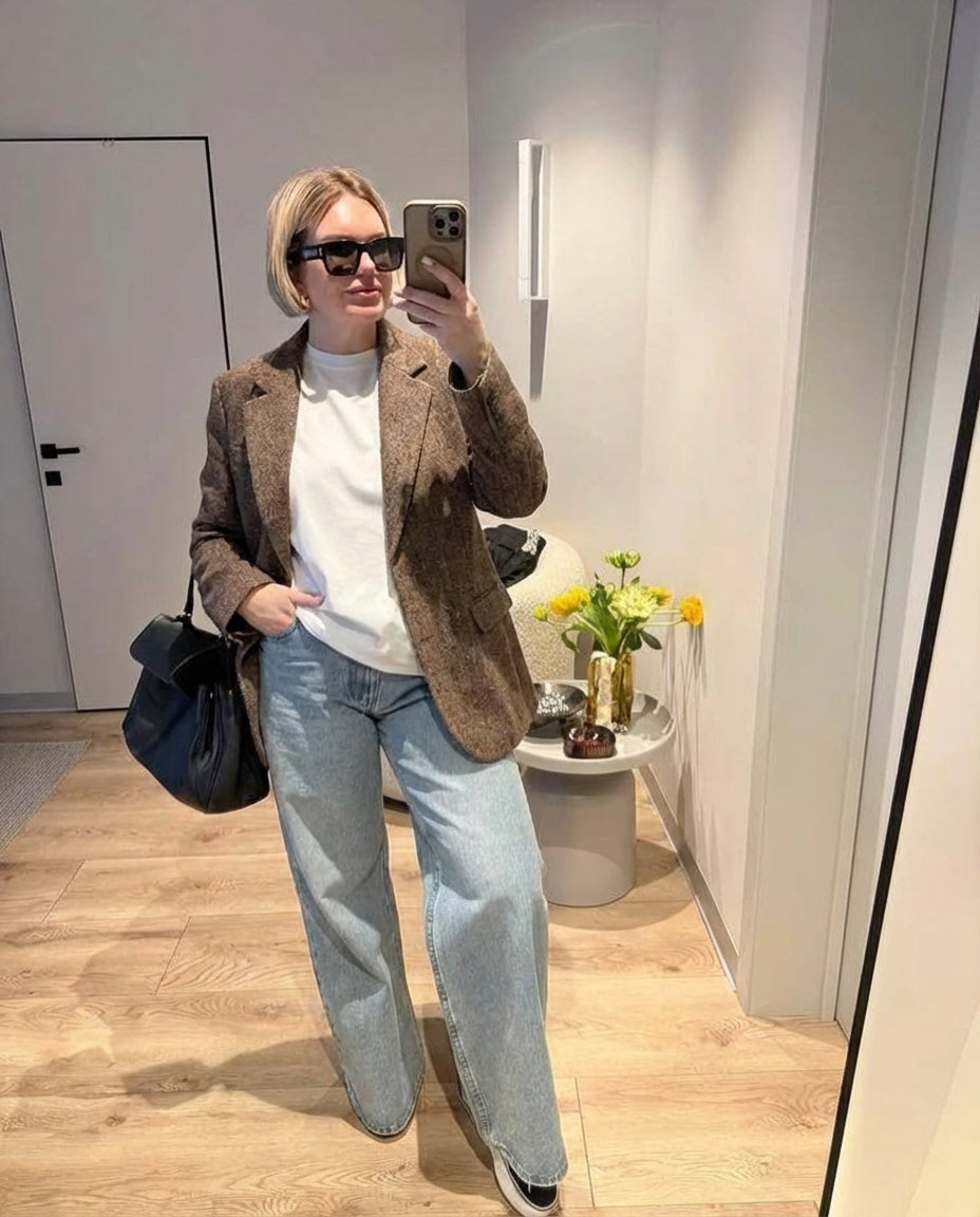 Vera | Tailored Tweed Blazer Brown Single Breasted