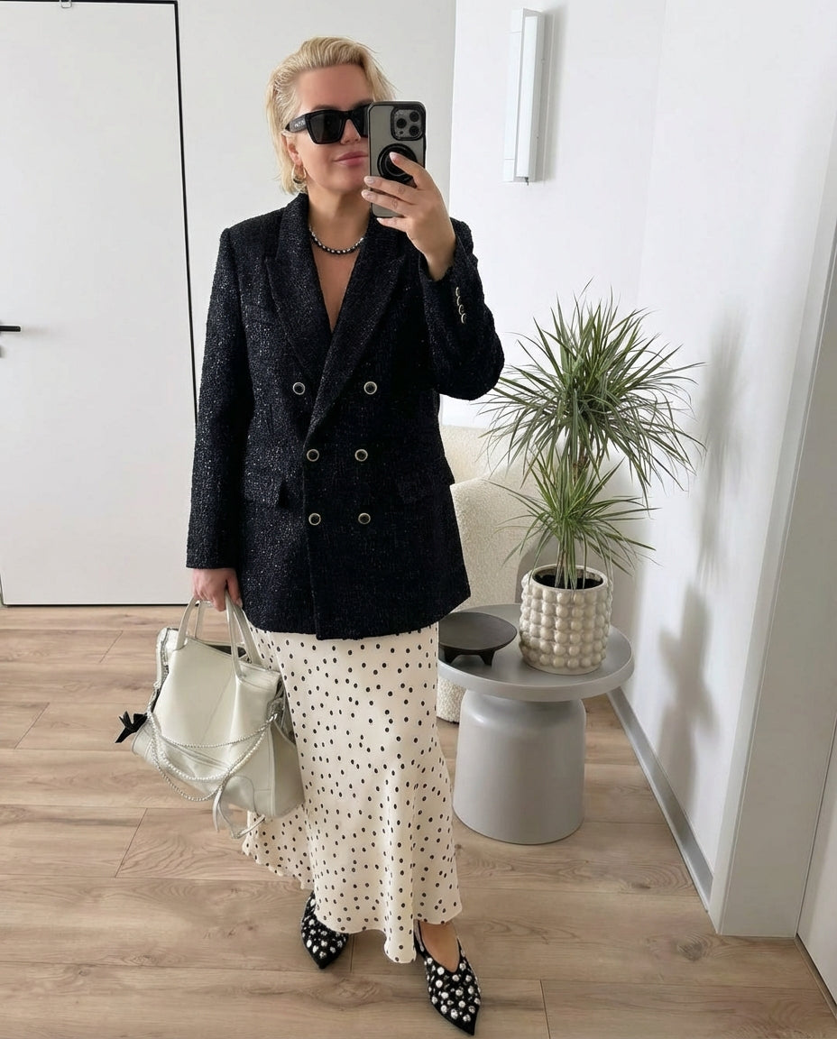 Stella | Double Breasted Tweed Blazer Black Oversized