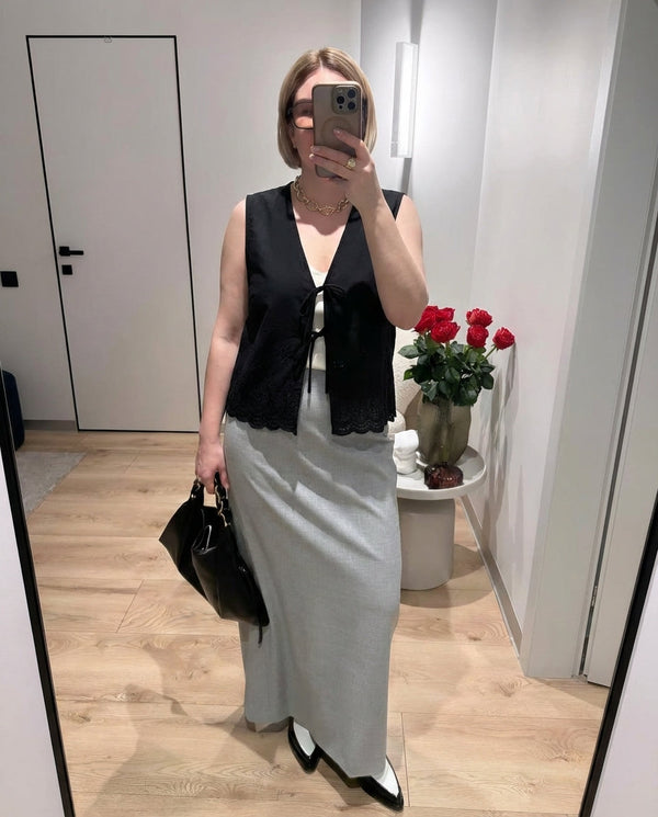 Fleur | Sleeveless Lace Eyelet Cardigan Black Tie Front