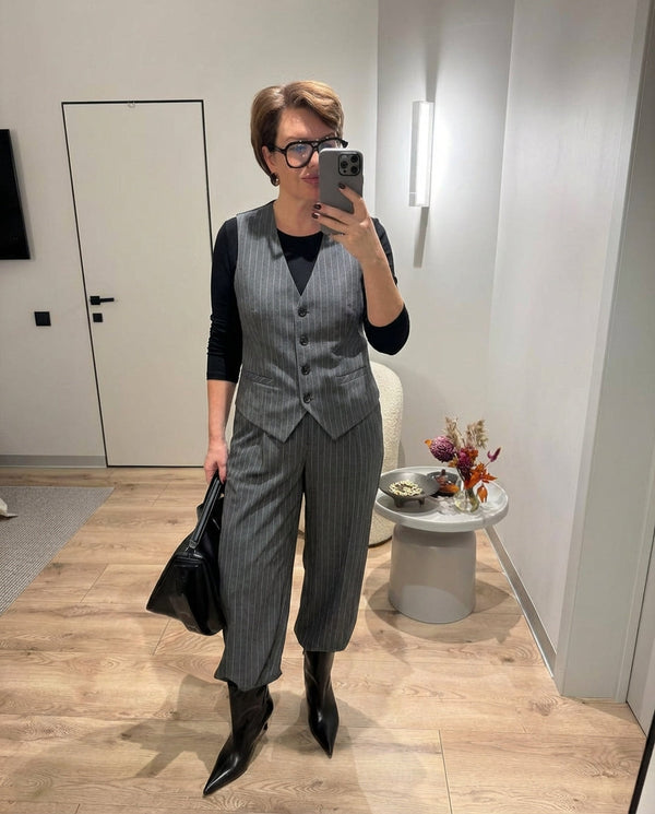 Vera | Pinstripe Tailored Vest Gray Button Front