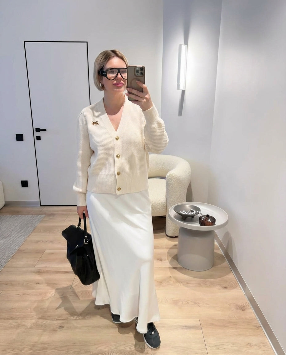 Vera | Ribbed Knit Cardigan Cream Button Front Sweater