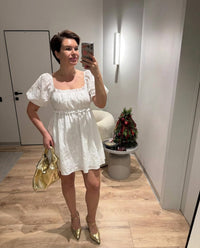 Iris | Cottagecore Puff Sleeve White Dress Short Puff