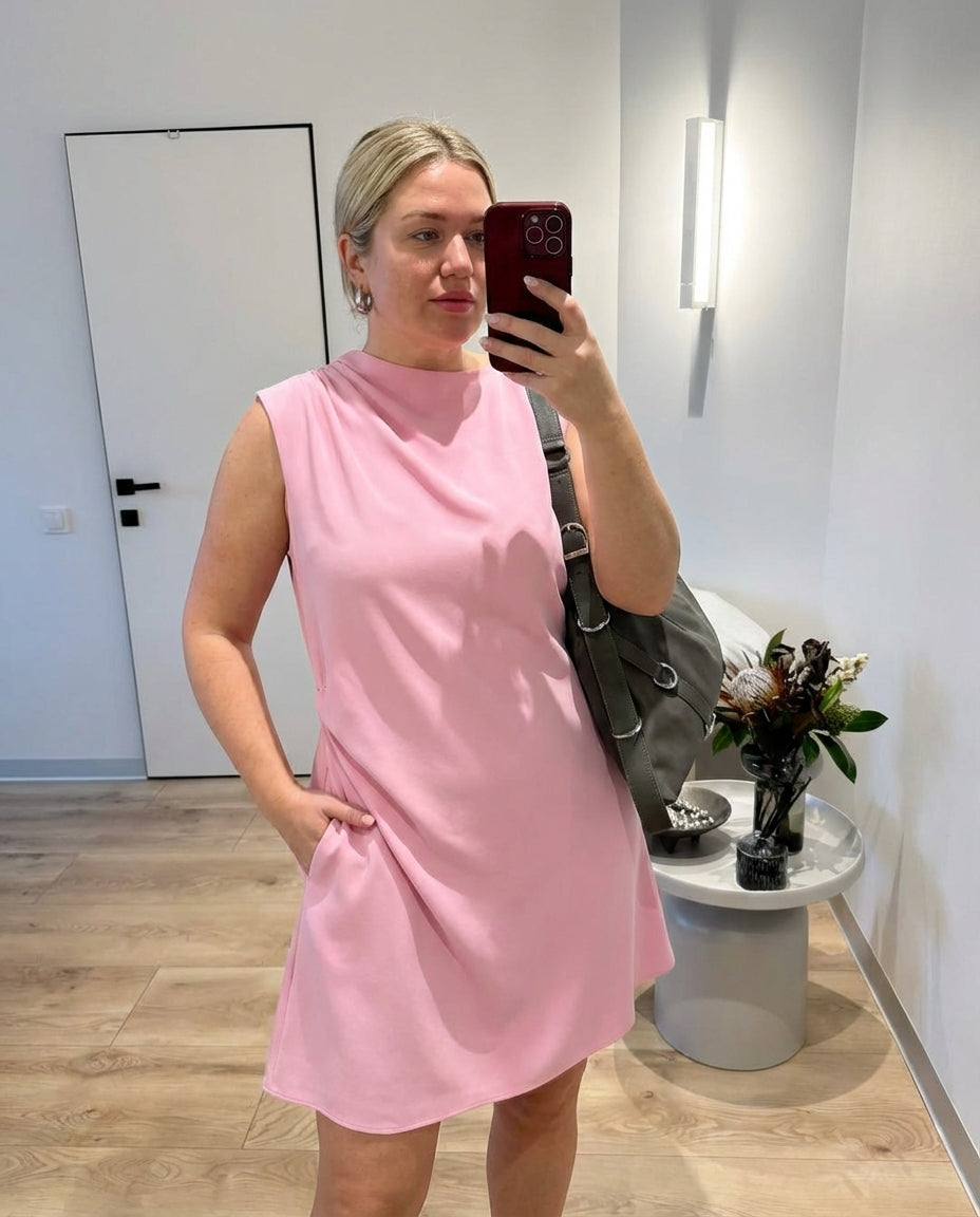 Vera | Ruched A Line Dress Pink Sleeveless