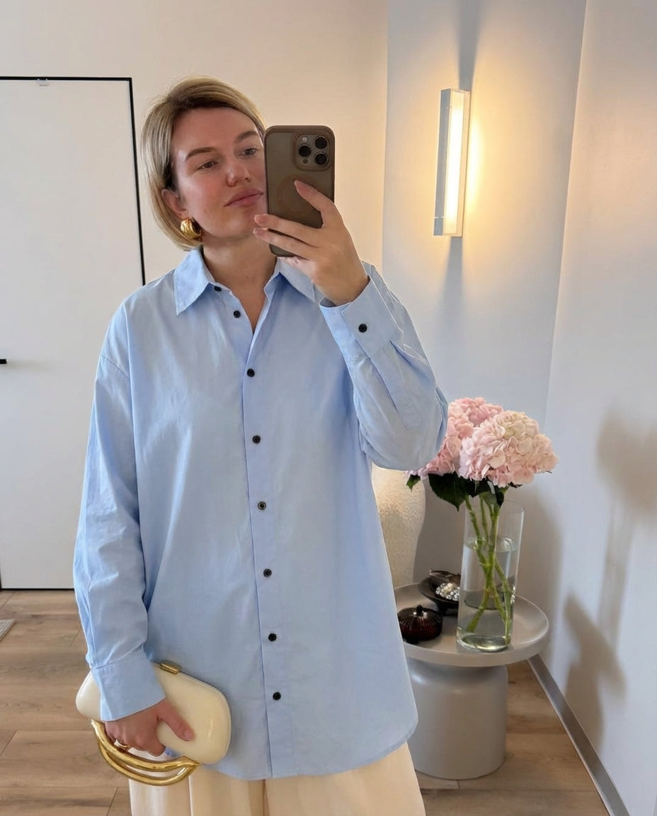 Vera | Button Down Shirt Light Blue Long Sleeve Oversized