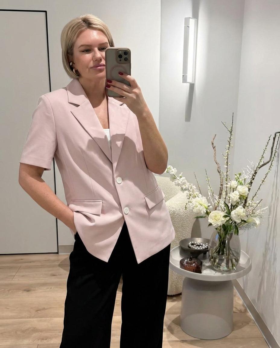 Thea | Casual Short Sleeve Womens Blazer Cream Button Front