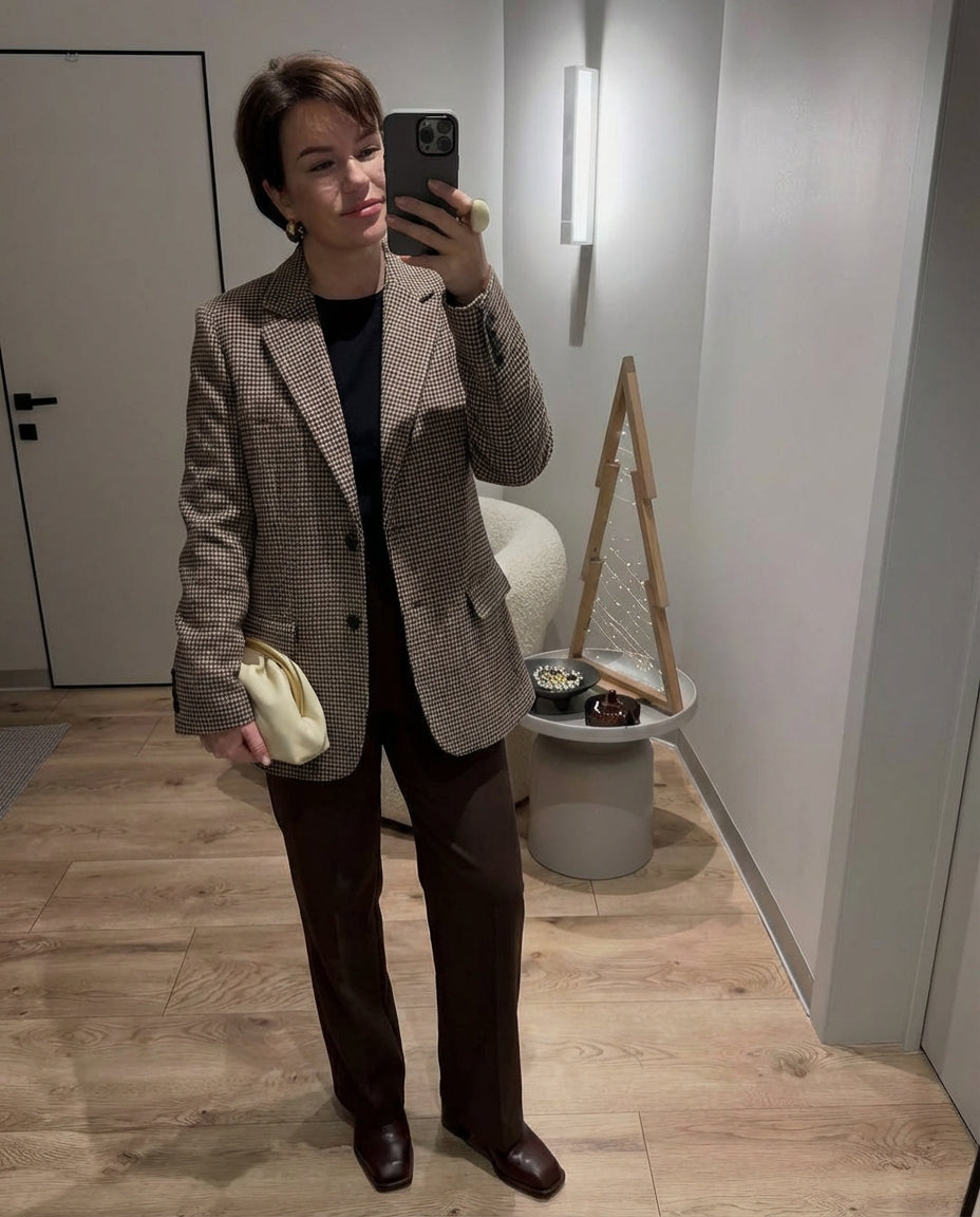 Vera | Houndstooth Womens Blazer Brown Tailored