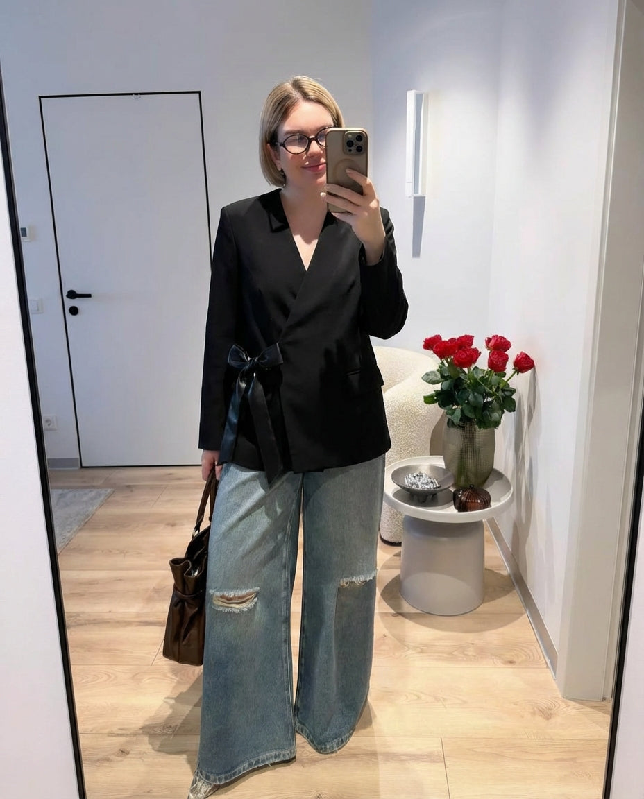 Vera | Casual Wrap Blazer Black Tie Front