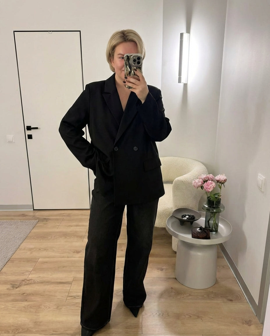 Vera | Casual Double Breasted Blazer Black Oversized