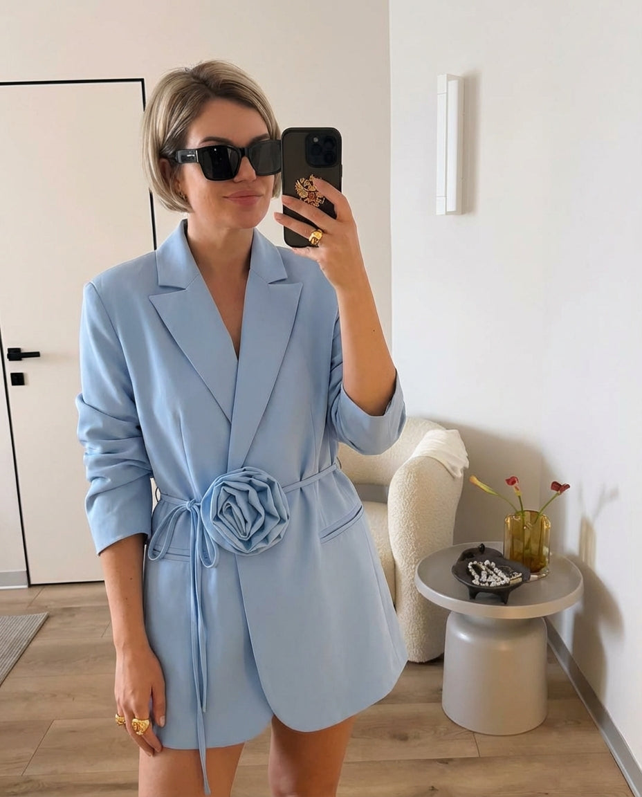 Vera | Belted Womens Blazer Light Blue Tailored