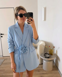 Vera | Belted Womens Blazer Light Blue Tailored