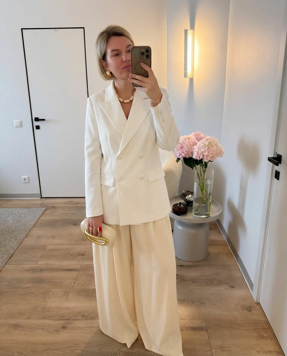 Isla | Double Breasted Womens Blazer Cream Long Sleeve