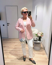 Neve | Womens Blazer Pink Long Sleeve Open Front
