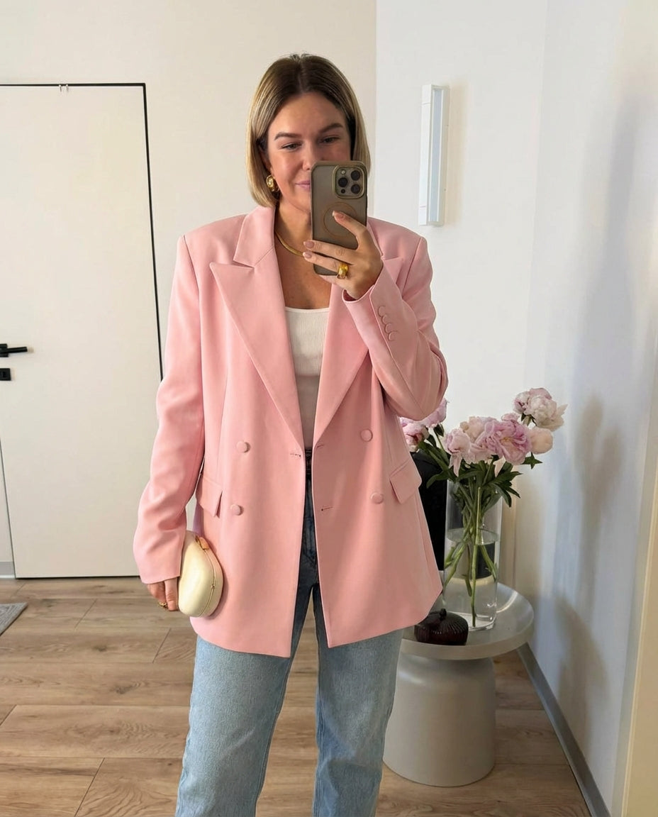 Cora | Double Breasted Womens Blazer Pink Long Sleeve