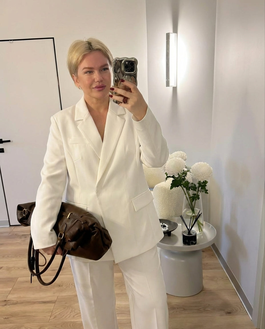 Viola | Oversized White Blazer Double Breasted Long Sleeve