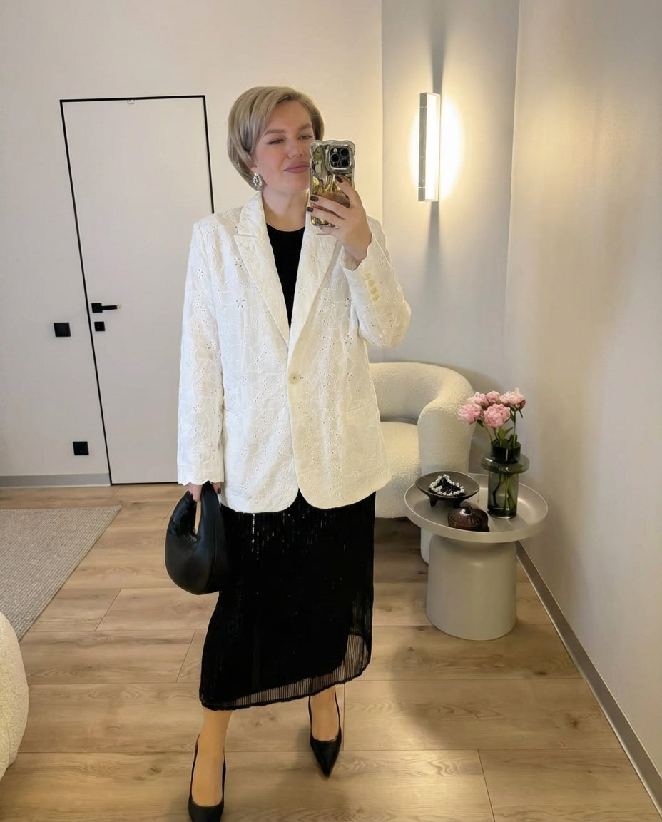 Wren | Eyelet Lace Blazer Cream Long Sleeve Tailored