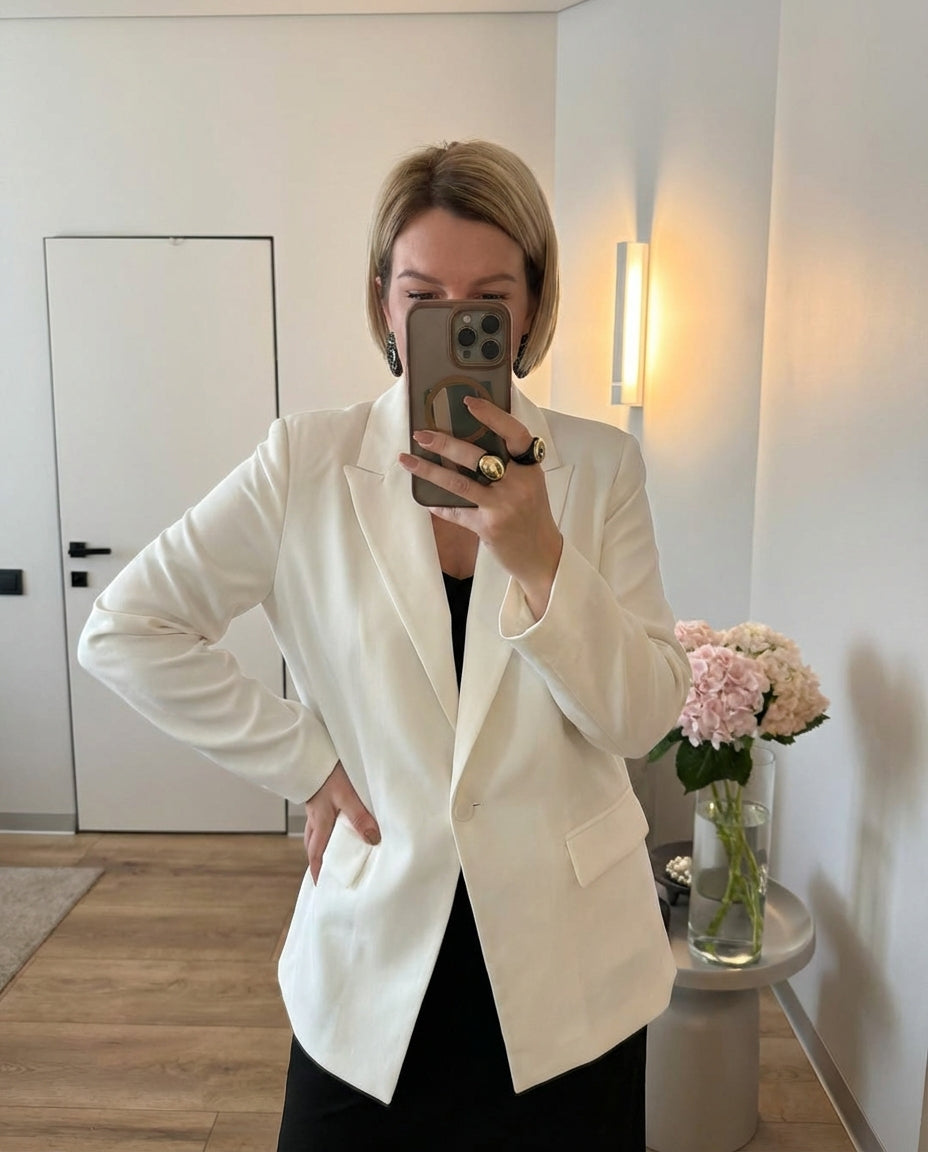 Cora | Oversized Womens Blazer Cream Long Sleeve Tailored