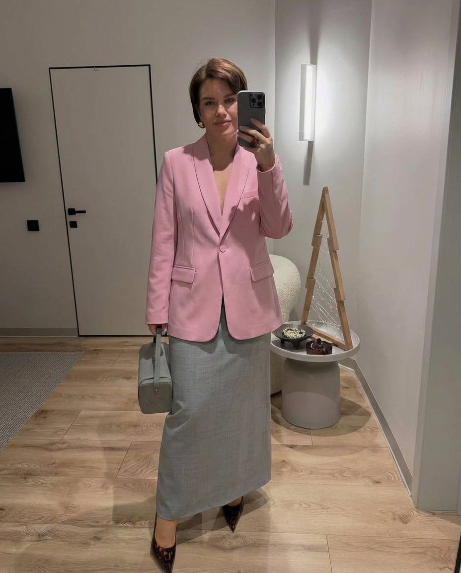 Iris | Oversized Pink Blazer Long Sleeve Button Front