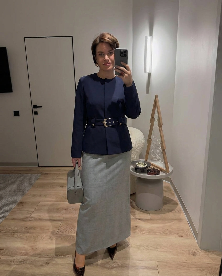 Edie | Belted Utility Jacket Navy Long Sleeve
