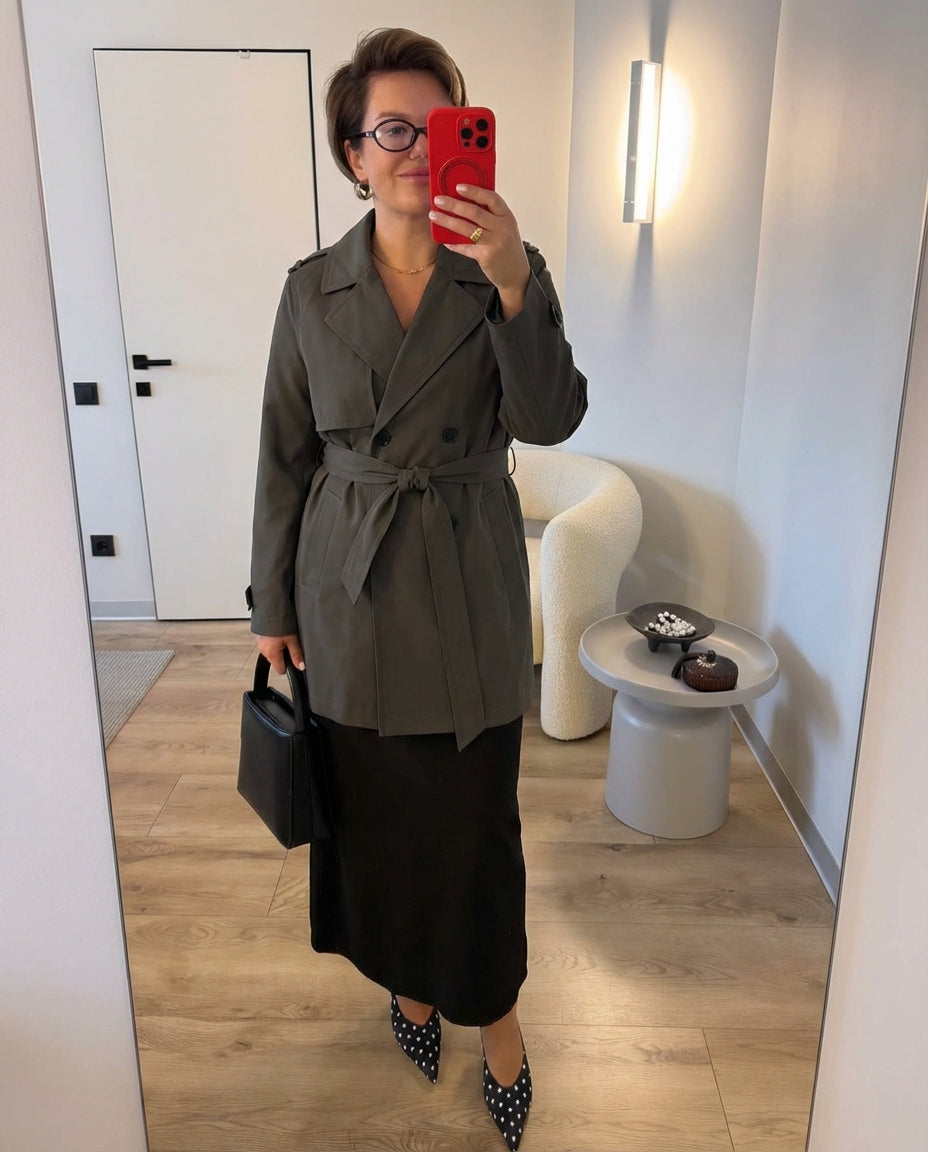 Vera | Belted Trench Coat Gray Double Breasted