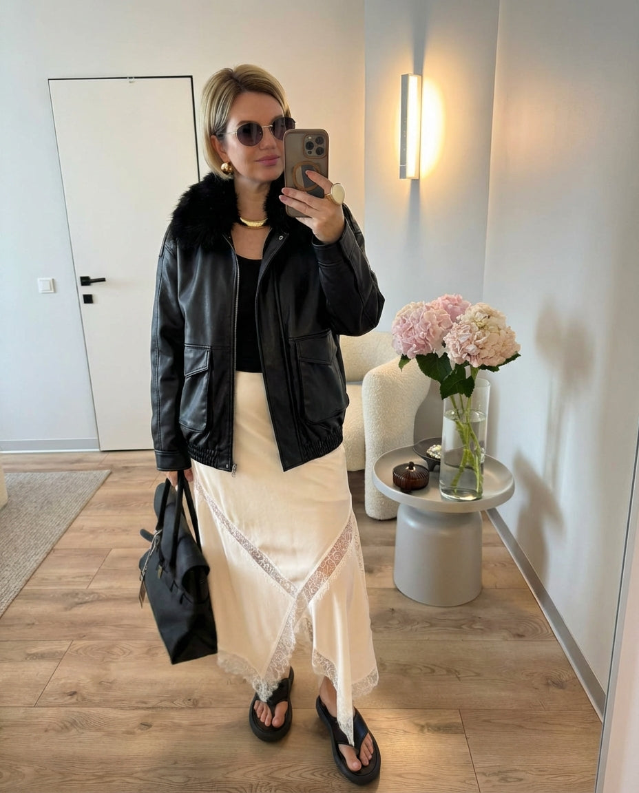 Vera | Faux Fur Collar Leather Jacket Black