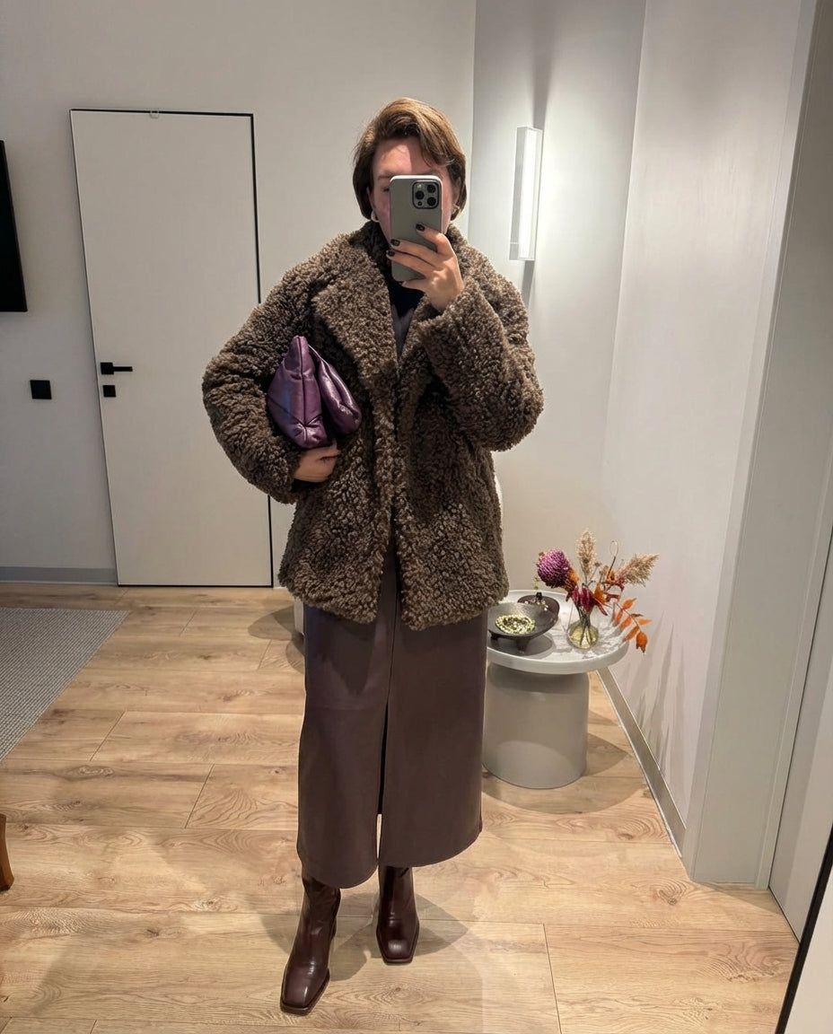 Vera | Oversized Sherpa Teddy Coat Brown