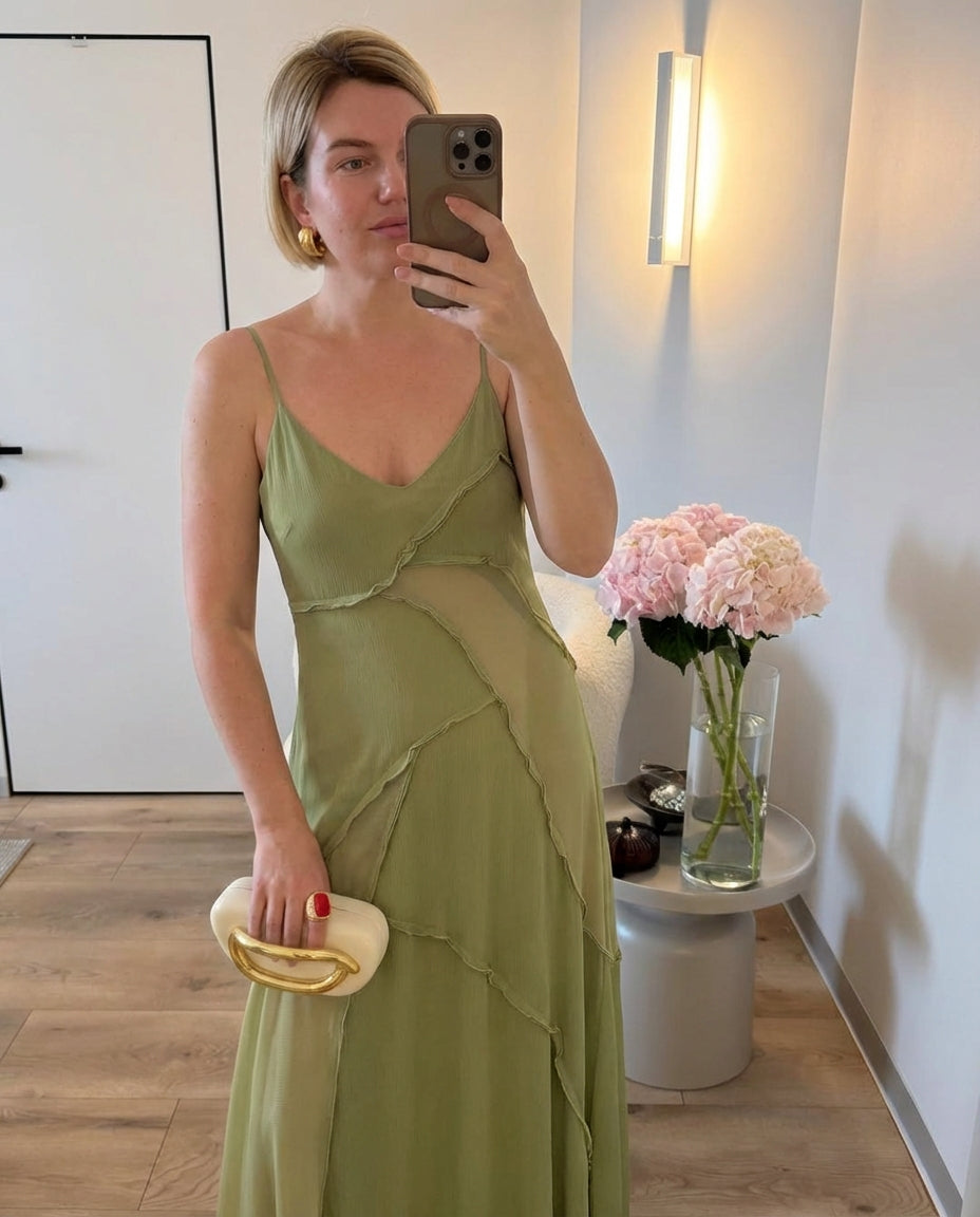 Lua | Wrap Slip Maxi Dress Sage Green Ruched