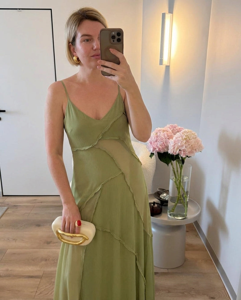 Lua | Wrap Slip Maxi Dress Sage Green Ruched