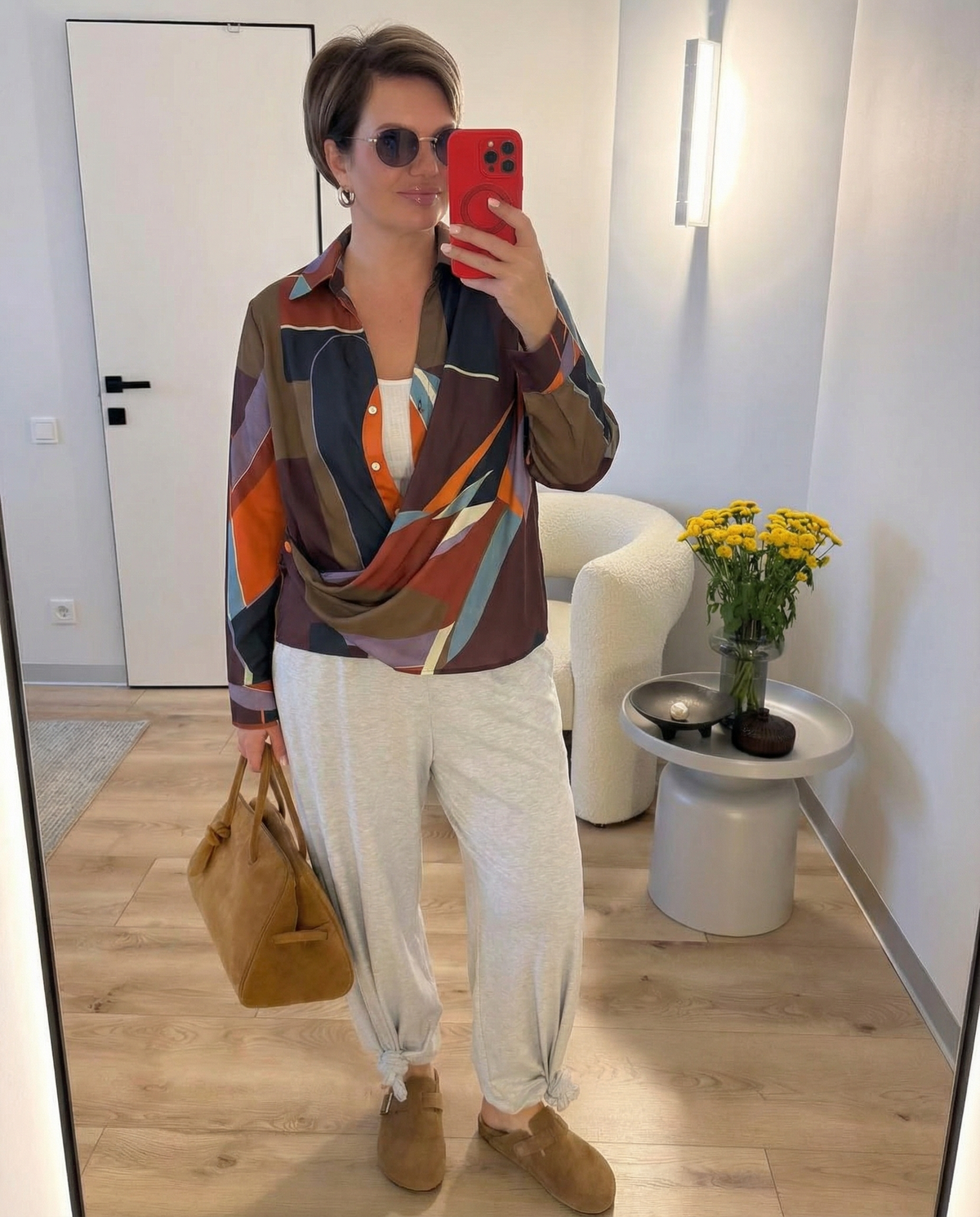 Vera | Colorblock Wrap Blouse Brown Orange Abstract