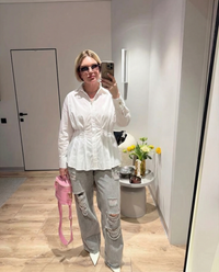 Thea | White Button Down Shirt Pleated Waist Long Sleeve
