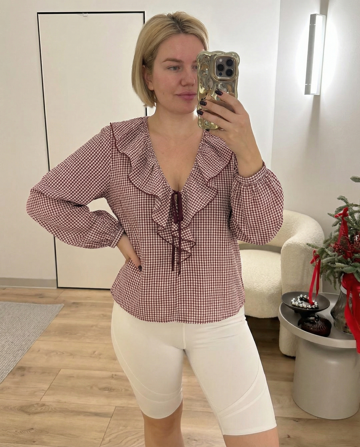 Elsa | Cottagecore Ruffle Lace Up Blouse Burgundy Long Sleeve