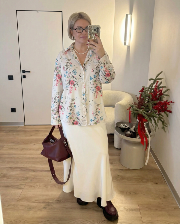 Fleur | Floral Button Down Shirt Cream Long Sleeve