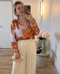 Vera | Floral Button Down Shirt Cream Orange Long Sleeve
