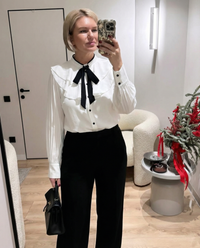 Viola | Bow Tie Long Sleeve Blouse Cream Black Ribbon