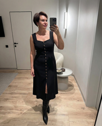 Vera | Black A Line Midi Dress Button Front