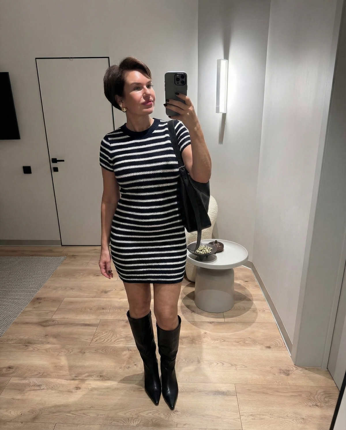 Liv | Striped Knit Dress Black White Short Sleeve