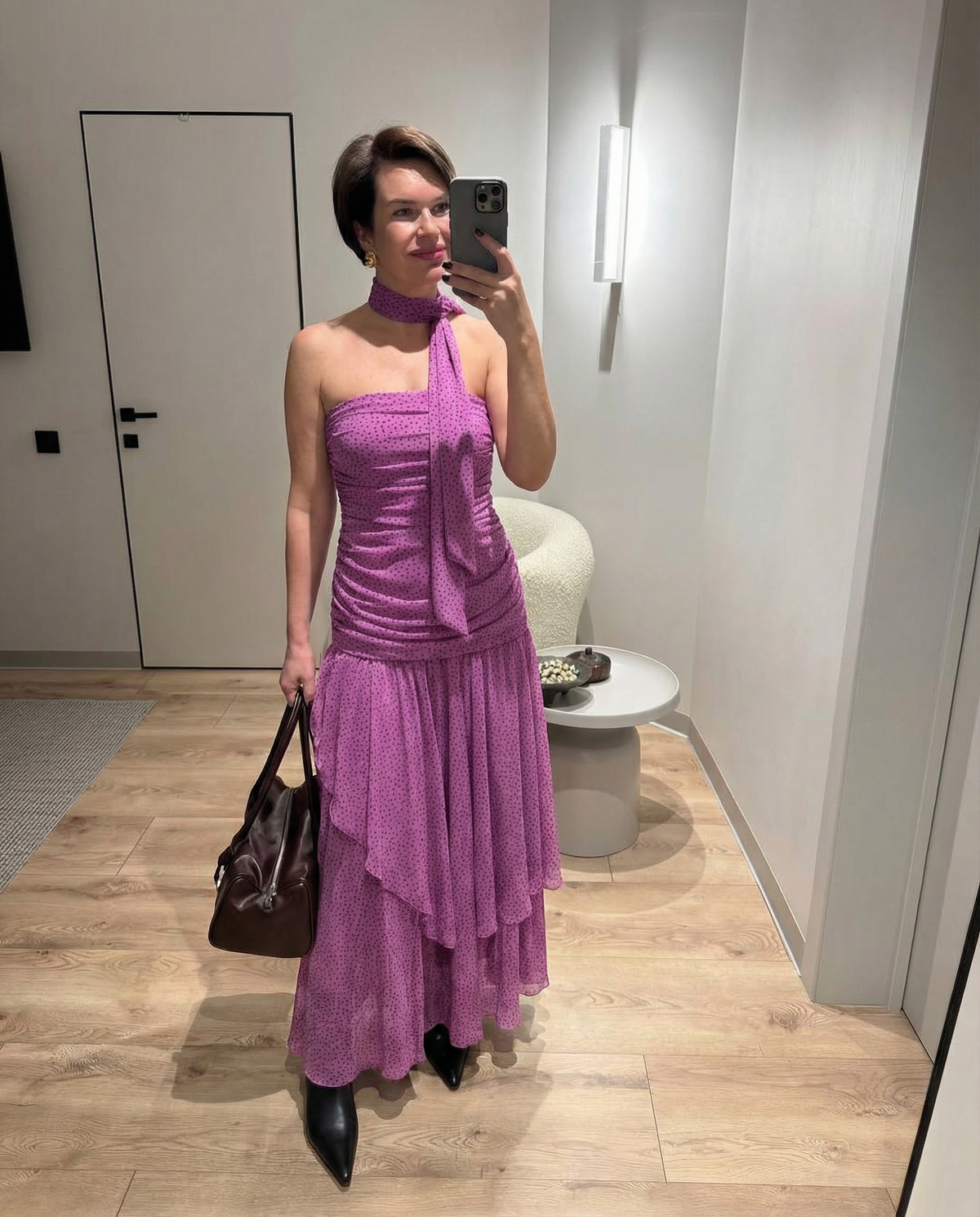 Vera | Halter Ruched Maxi Dress Pink Polka Dot
