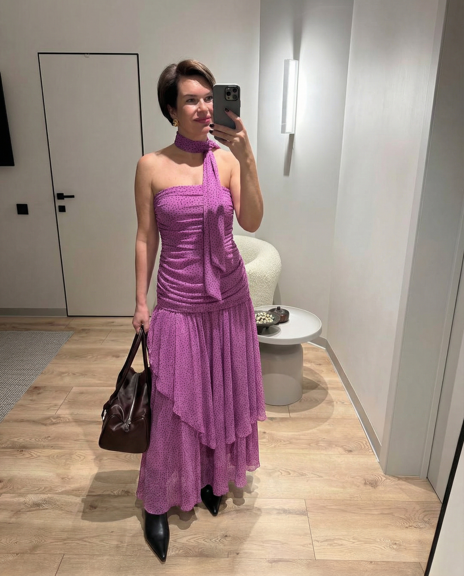Vera | Halter Ruched Maxi Dress Pink Polka Dot