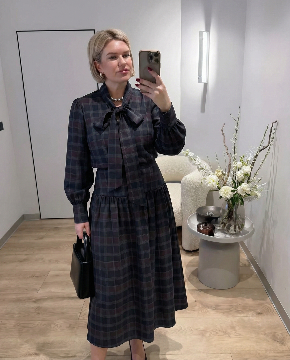 Viola | Plaid Shirt And Skirt Set Black Two Piece