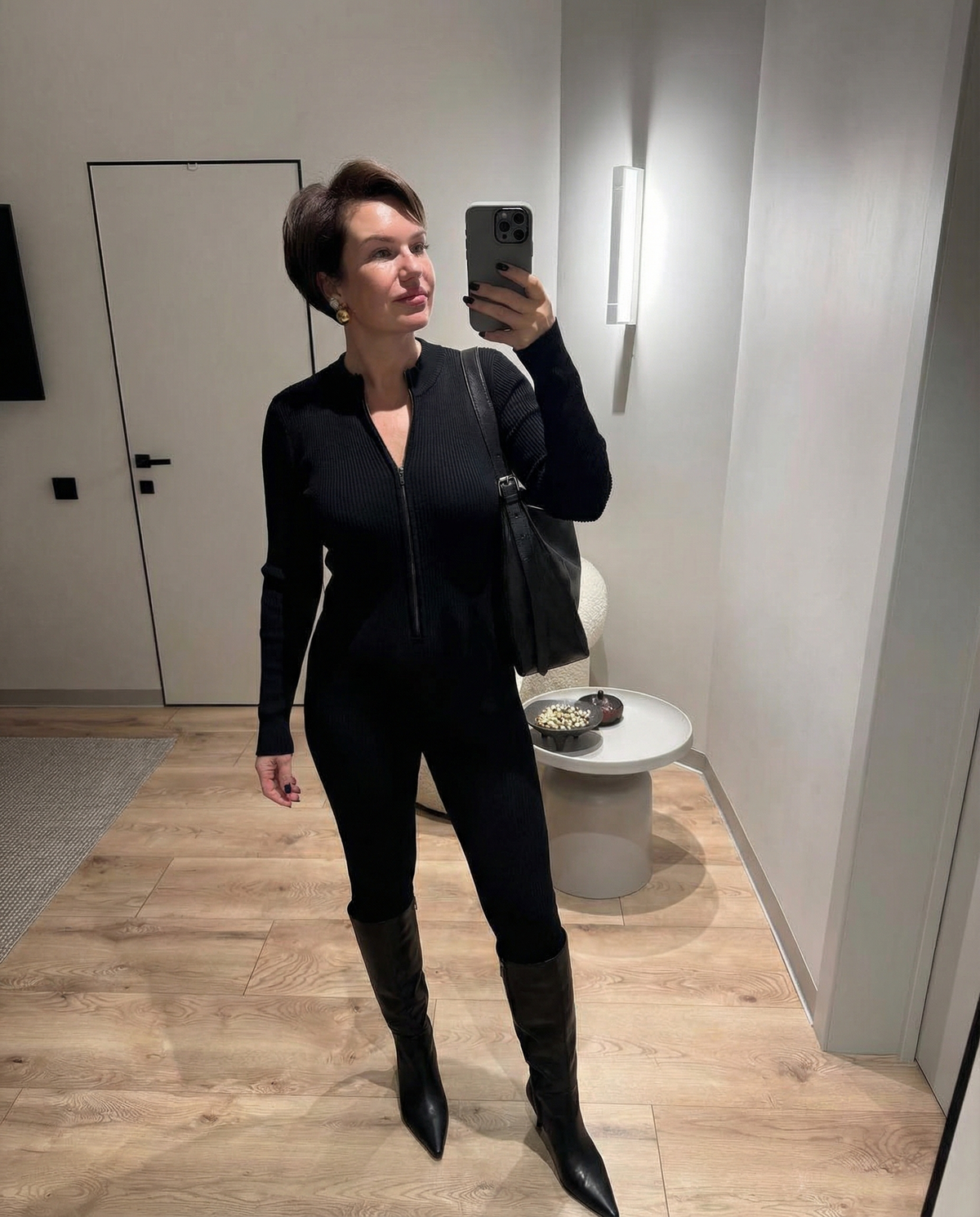 Vera | Knit Jumpsuit Half Zip Black Long Sleeve