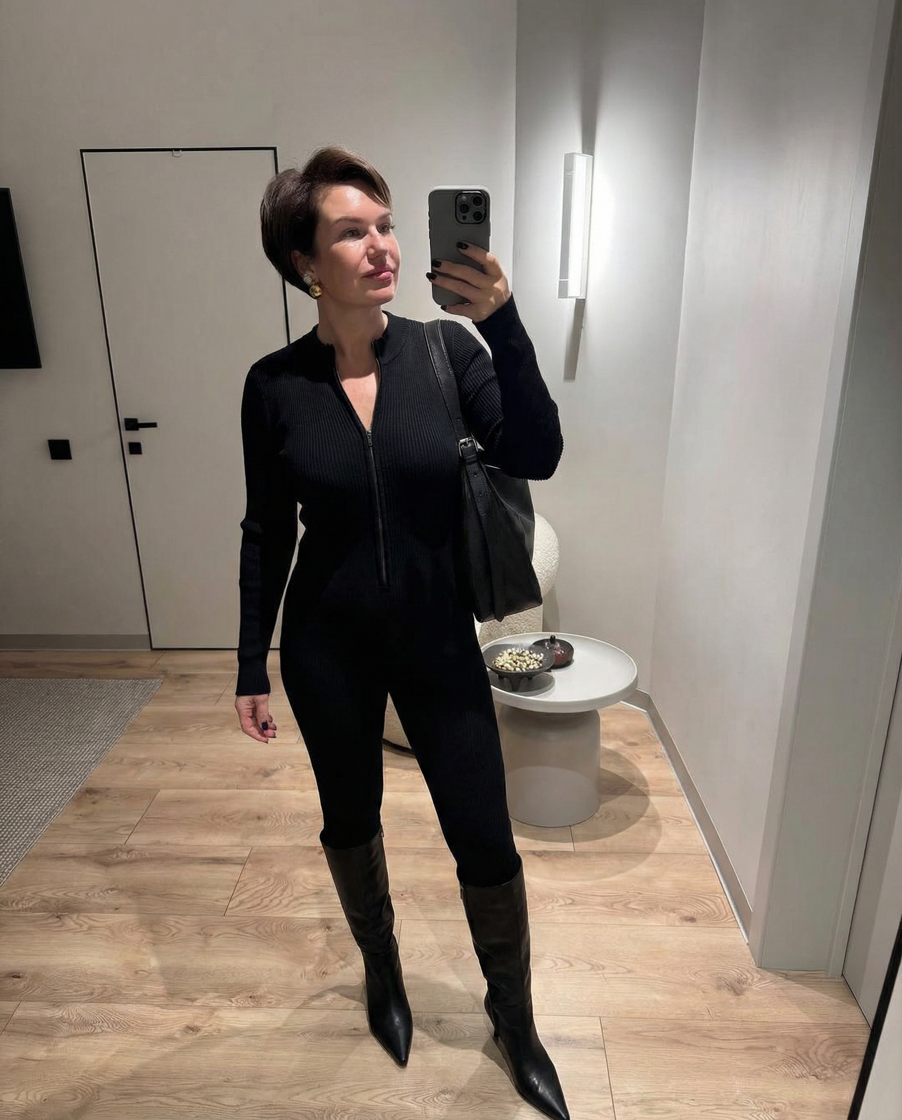 Vera | Knit Jumpsuit Half Zip Black Long Sleeve