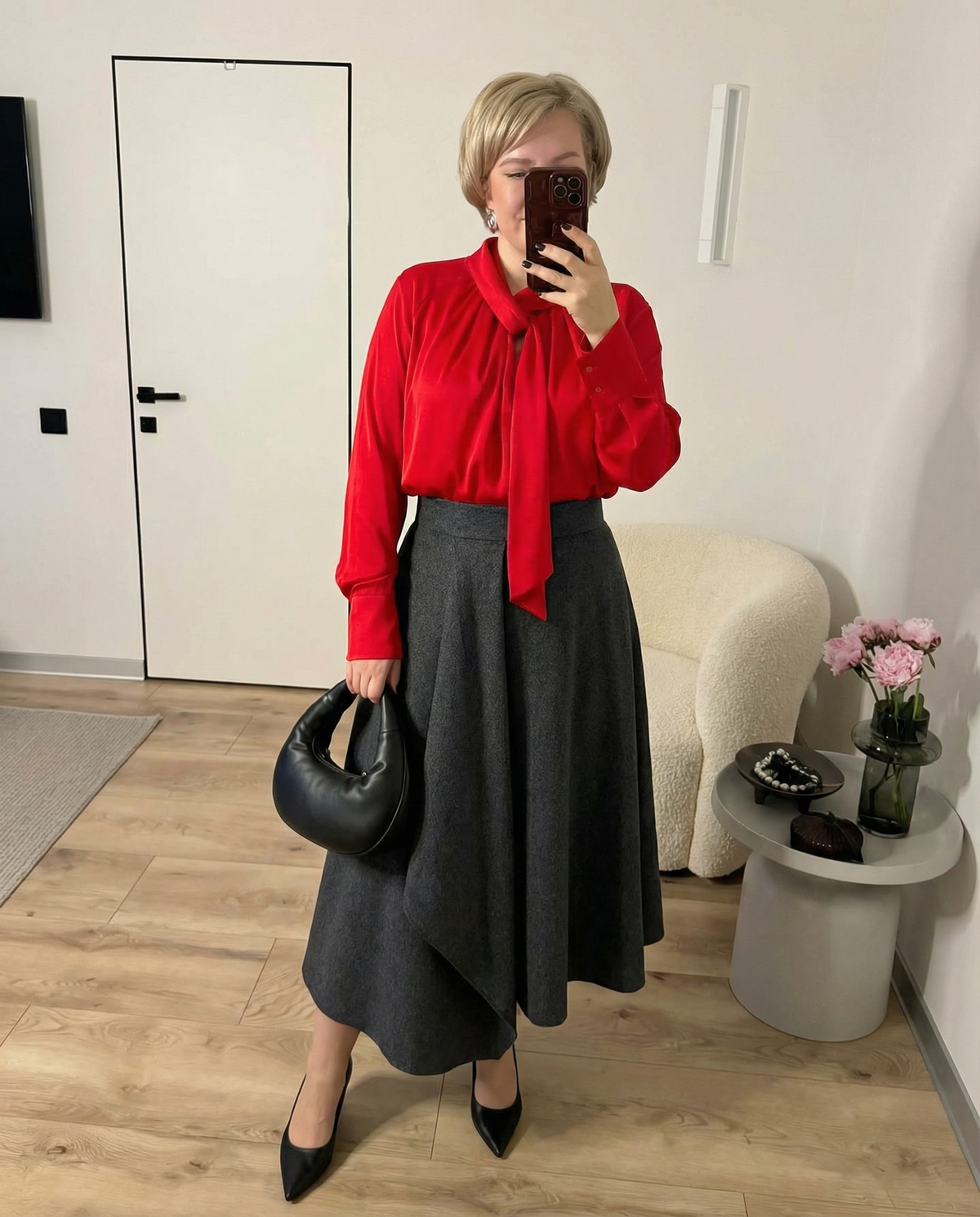 Zuri | A Line Midi Skirt Gray Wool Blend Asymmetrical